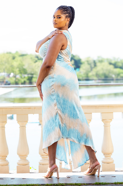 Harmony|  Printed Pleated Asymmetrical Dress | Multicolor