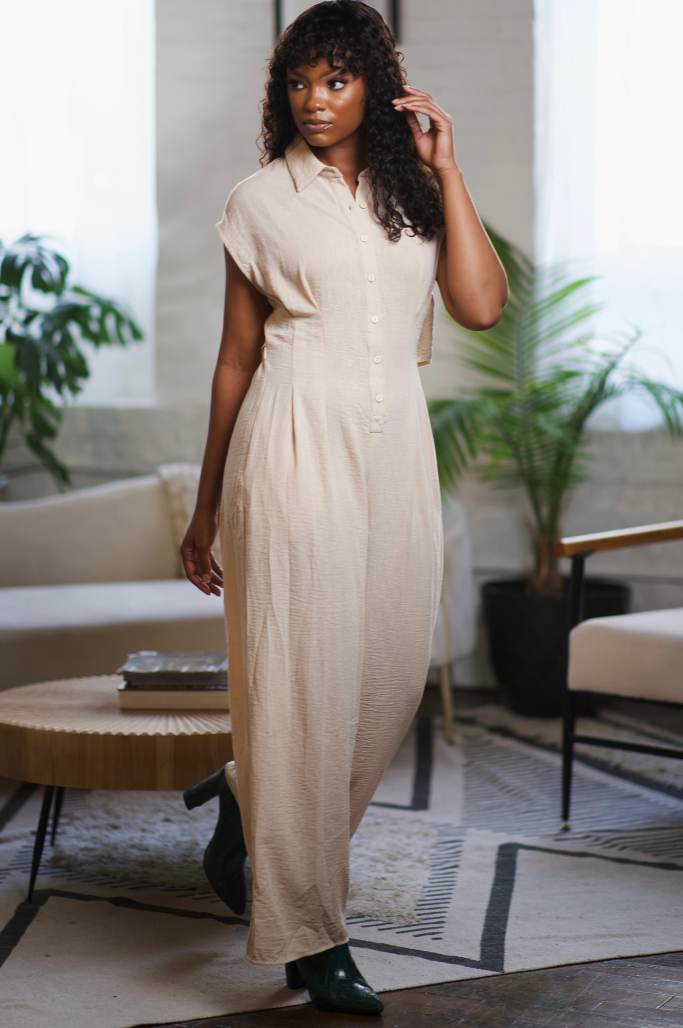 Victoria Linen Jumpsuit | Neutral