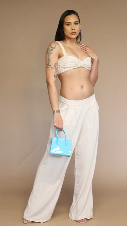 Serene Linen Blend Bralette Top And Pant Set | Neutral